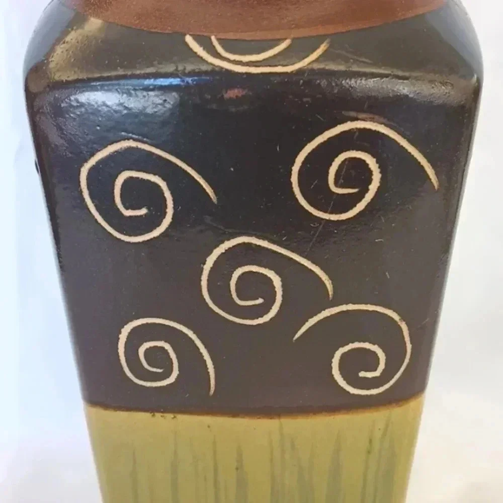 Vintage ceramic vase green black brown